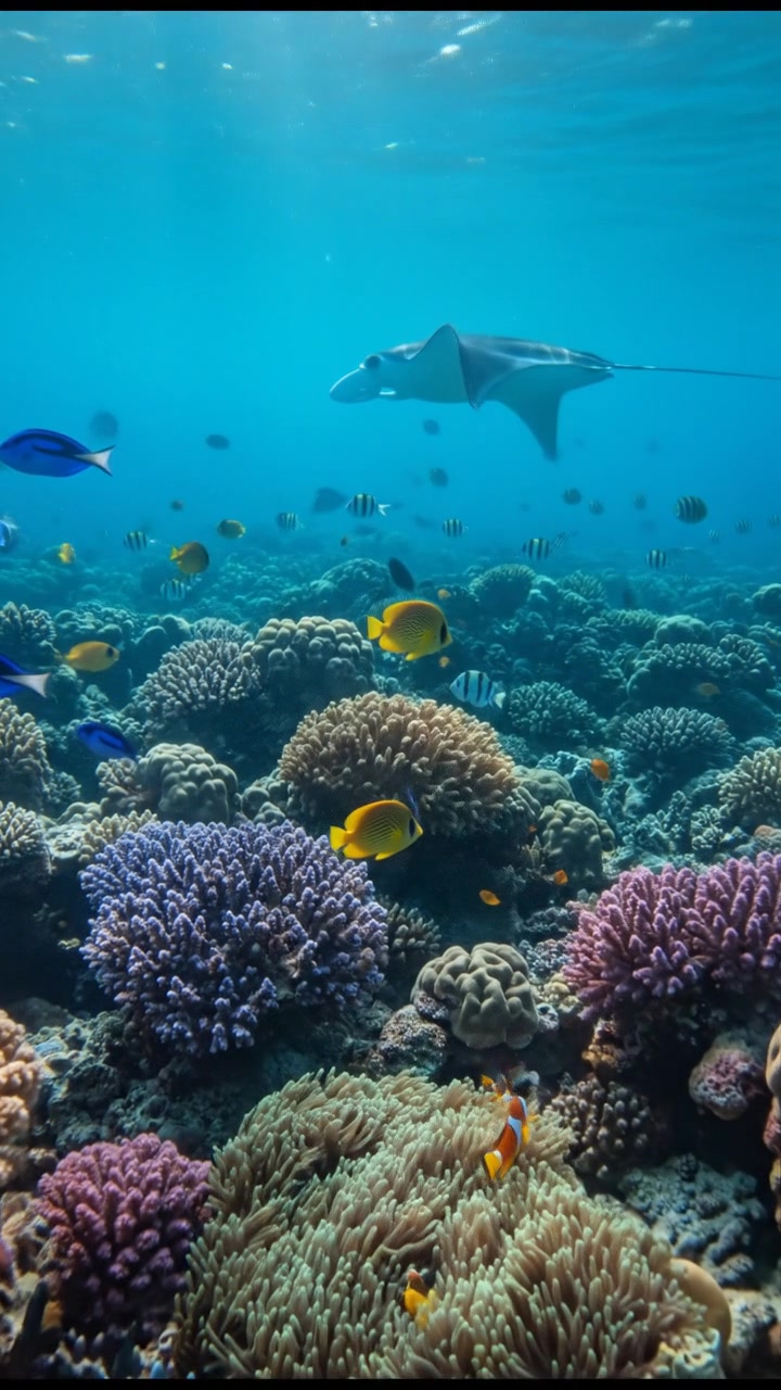 Vivid Underwater Dive with Colorful Fish and Falling Debris