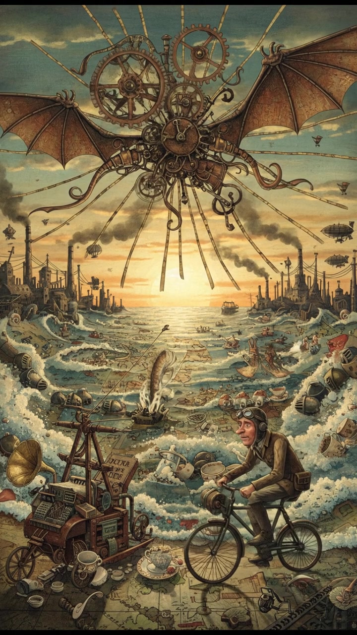 A sunrise over a calm ocean, waves gently lapping at the shore.