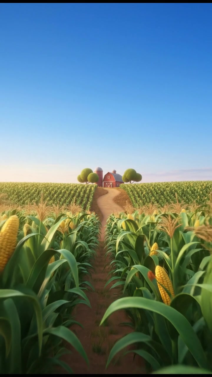 Playful Tabby Cat Enjoys Corn Delight in a Serene Farm Setting