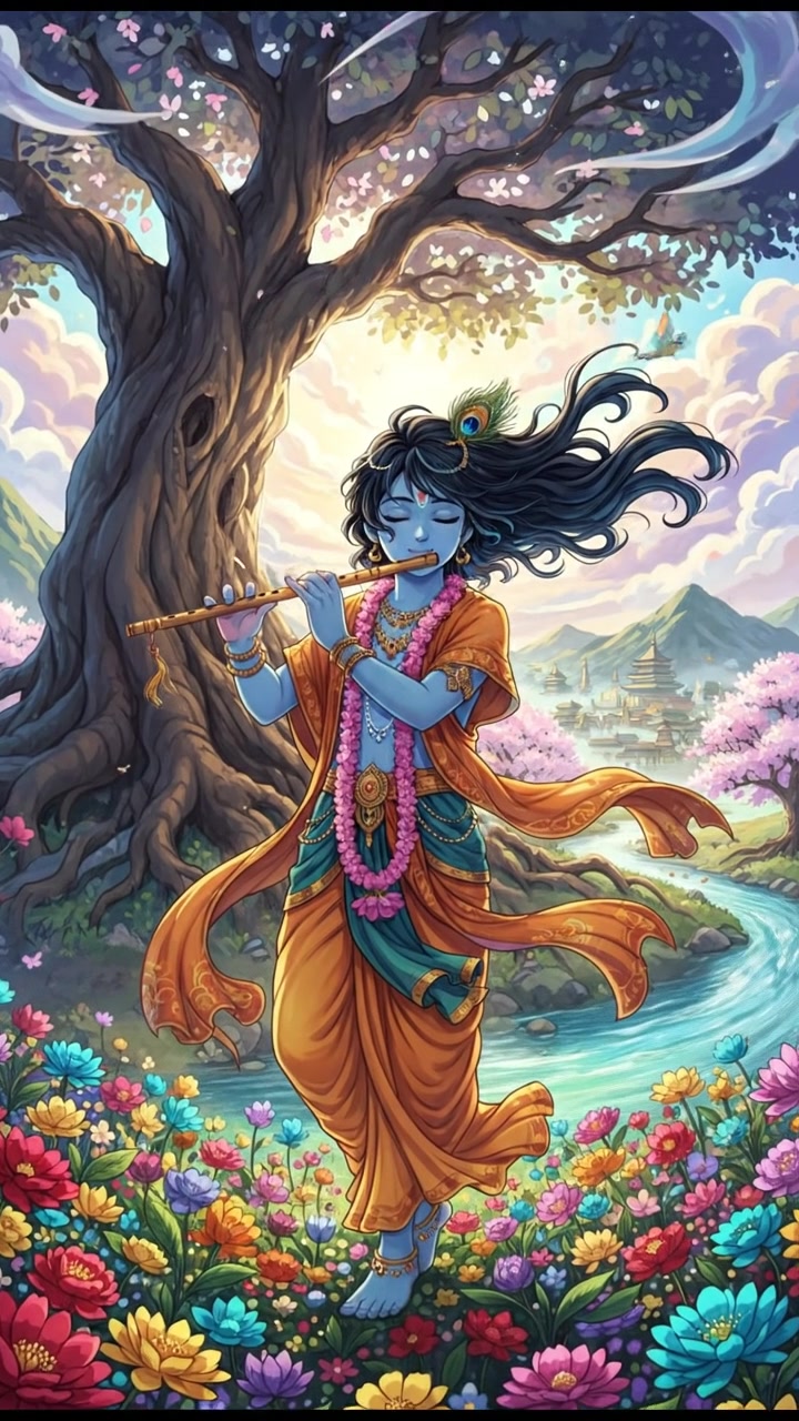 कृष्ण और राधा की बृज में मधुर नृत्य और बांसुरी