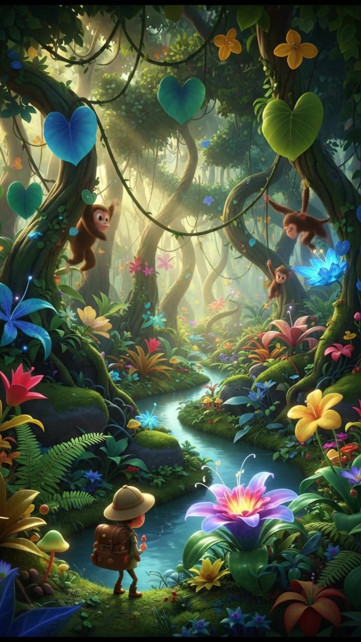 Cute Bunny Splashing in Jungle Water During Autumn