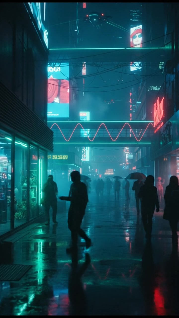 A bustling urban street filled with people interacting in various ways, shops lining the avenue.