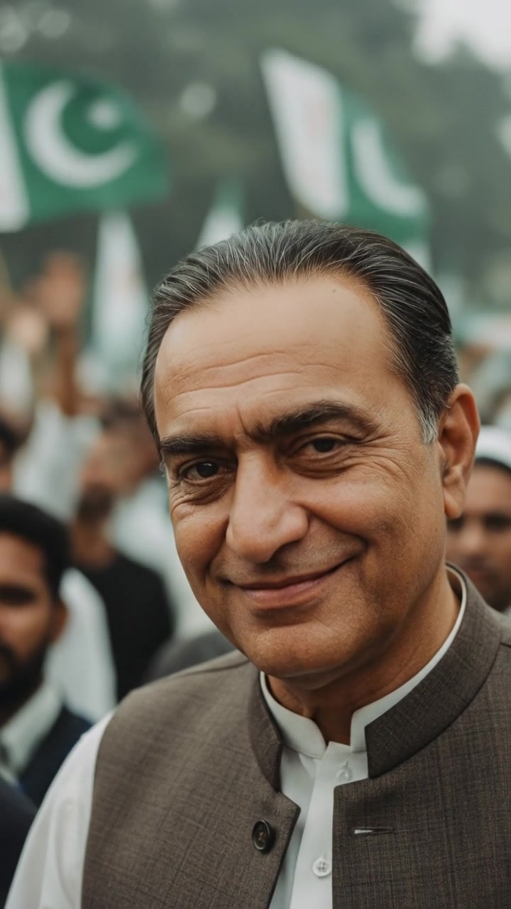 A close-up of Shaikh Rasheed Ahmed's face, showcasing his expression of mischief and confidence.