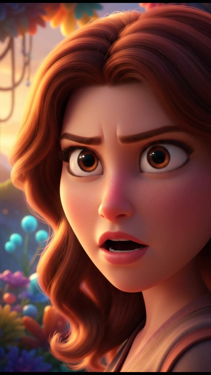 A close-up of Maria’s face showing determination, with a glint of courage in her eyes.