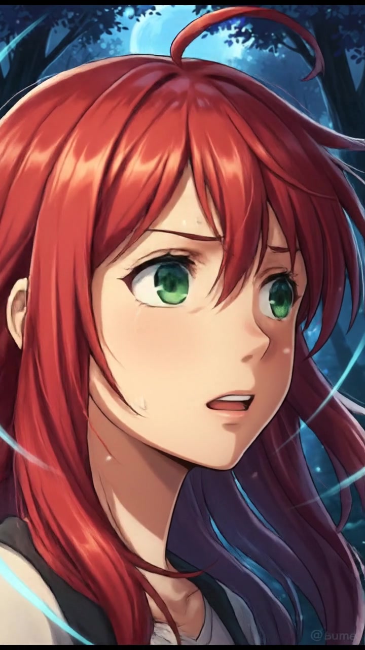 A close-up of Emma's face showing her unease as she feels watched.