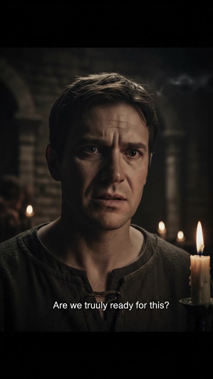 Close-up shot of Victor's concerned face as he questions the group's readiness.