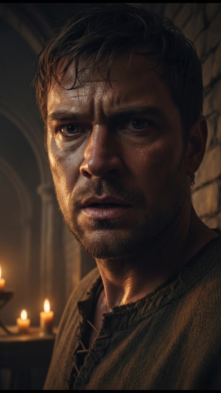 A close-up of Arthur's intense expression, reflecting his fear and resolve.