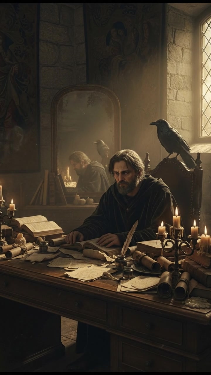 Vachac sitting deep in thought at a desk cluttered with documents.