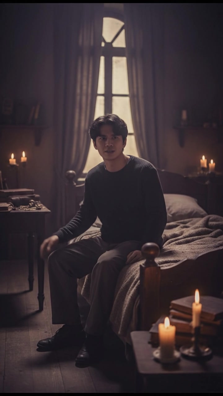 Ayaan speaking with a questioning expression while sitting on the edge of his bed.