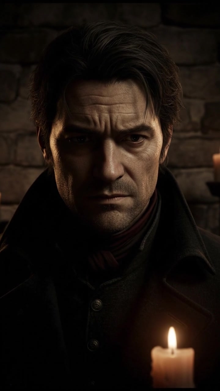 A close-up of Silas Blackwood's face, showing a contemplative expression surrounded by fading light.