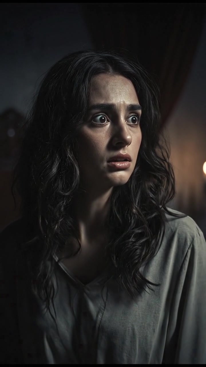 Rani sitting on her bed, visibly anxious, with her phone beside her on the nightstand.