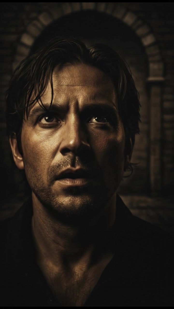 Close-up of Adam's face as he slowly opens his eyes, looking confused.