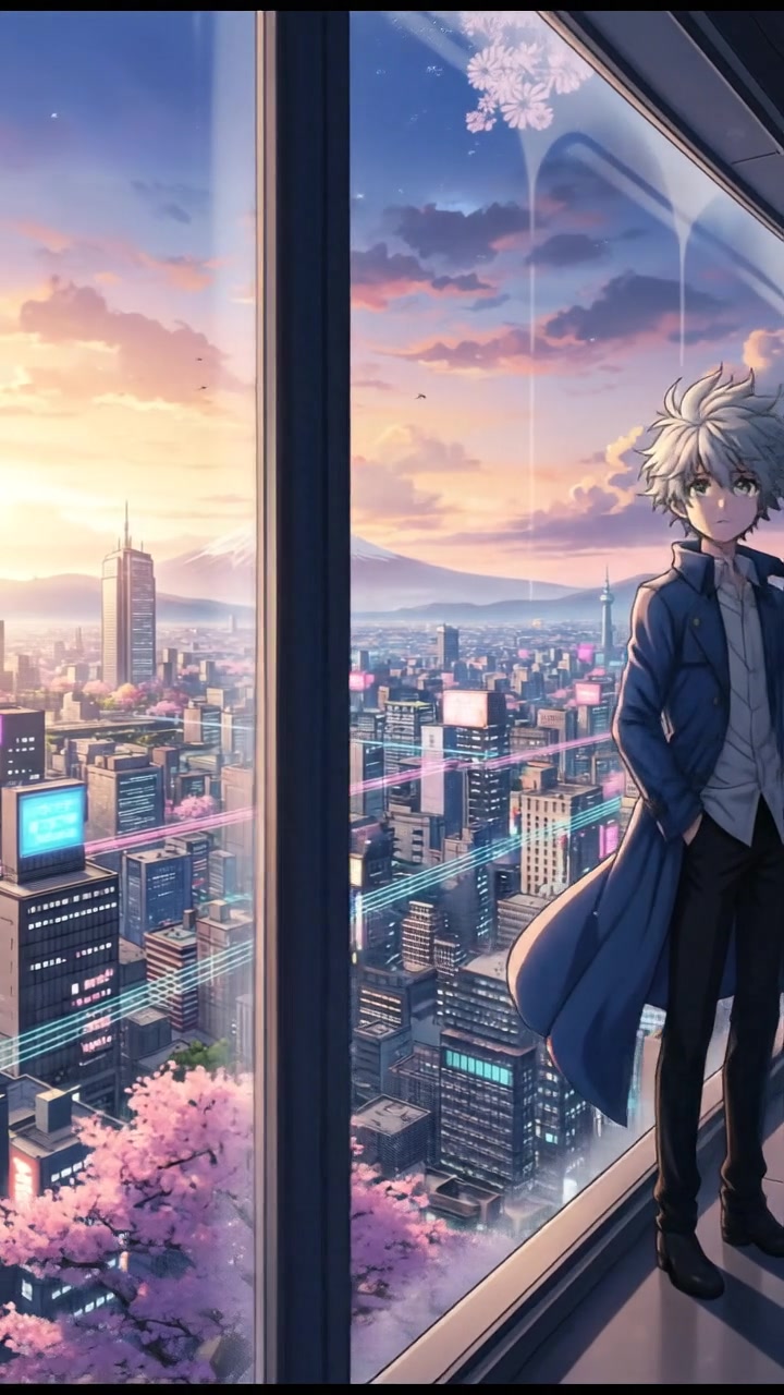 Eli Melman standing against a large window at the 40th floor, looking out over the city.