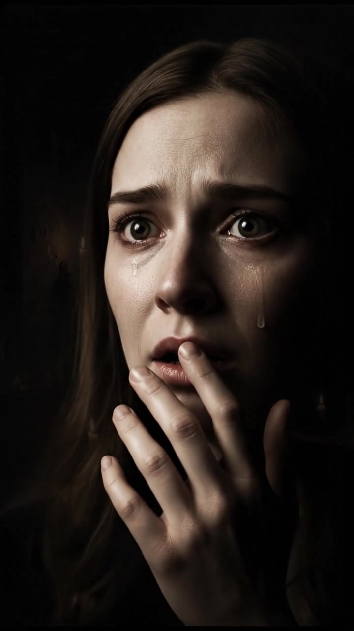 A close-up of Anna's frightened face, showing her stammering in disbelief.