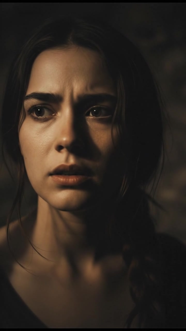 A close-up of Rina's face showing uncertainty as she listens to strange noises.