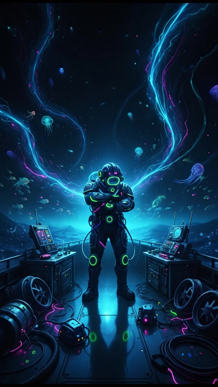 Peter Radcliffe in a diving suit, preparing equipment on a boat before the dive.