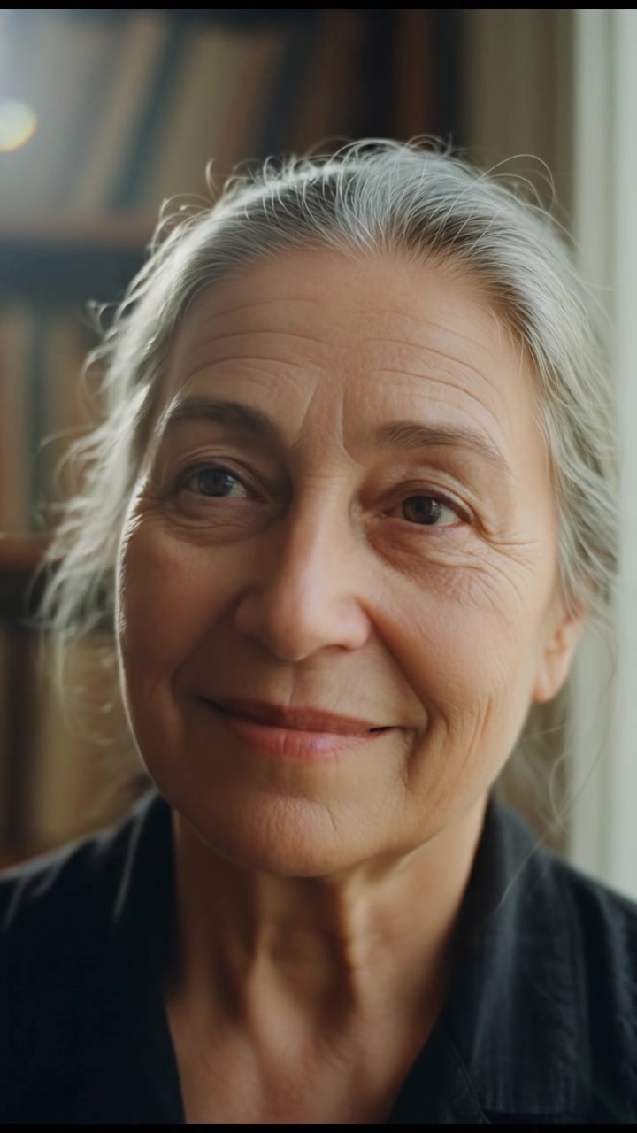 A close-up of Mrs. Lawrence's thoughtful face, with a hint of nostalgia in her expression.