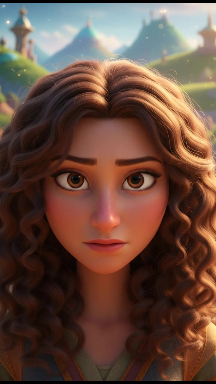 A close-up of Sarah's face, her expression focused, with the wind gently blowing her loose curls.