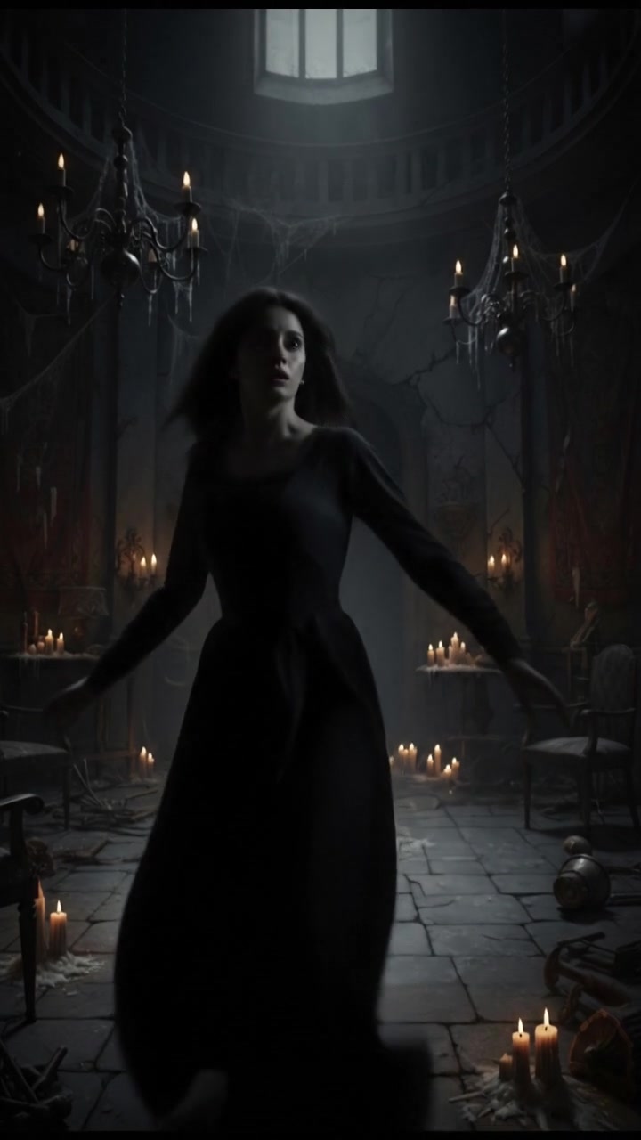 Ara turns quickly, her eyes wide with fear as she searches the room for the source of the noise.