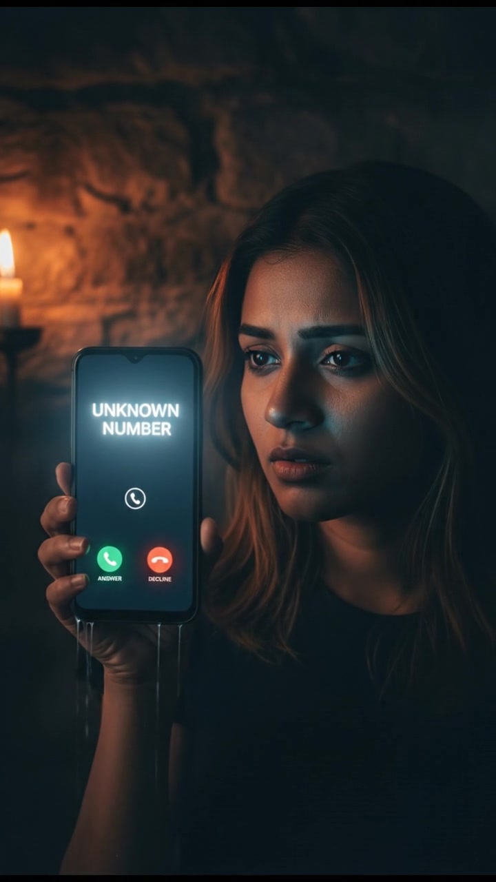 A close-up of Priya's phone screen lighting up with an incoming call from an unknown number.