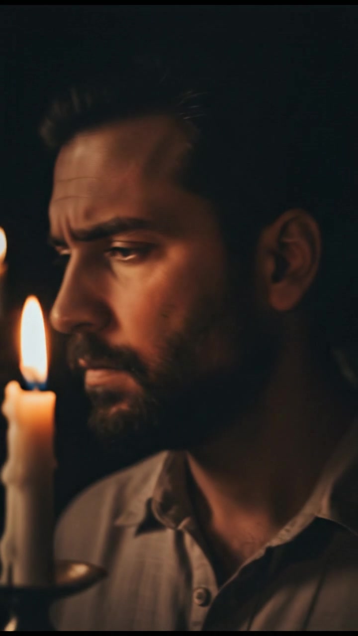 Close-up of Santosh’s face, showing his thoughtful expression.