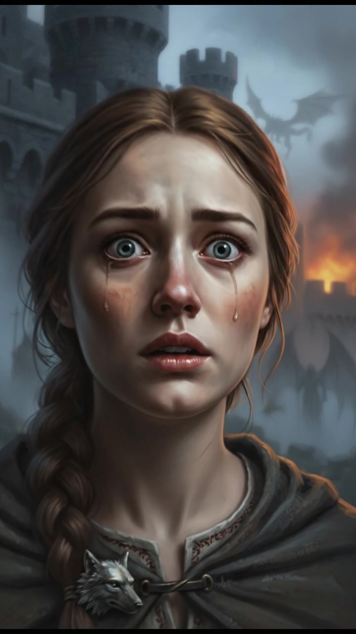 Close-up of Claire's face, showing a mix of terror and fascination as she hears the cries.