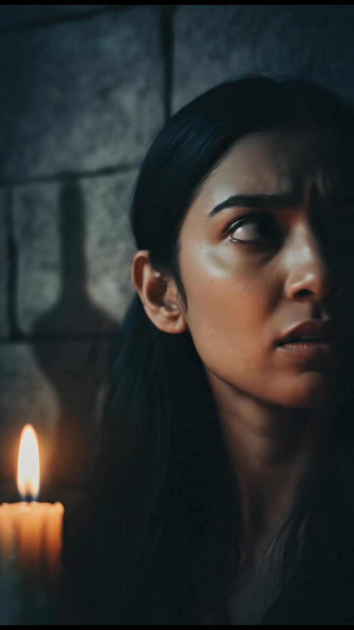 A close-up of Priya's face showing confusion and concern as he looks around.