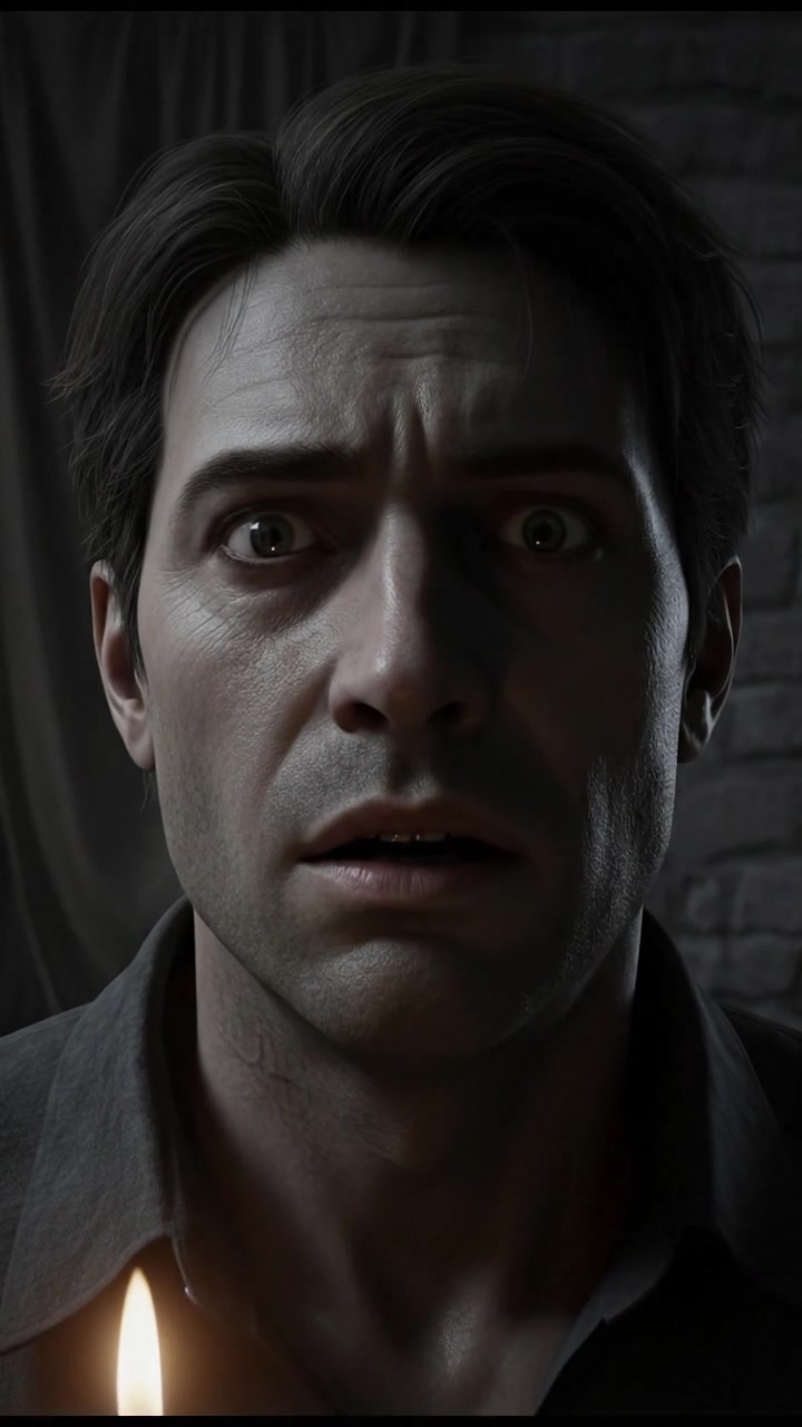 A close-up of David’s face, showing fear and confusion as he realizes the truth.