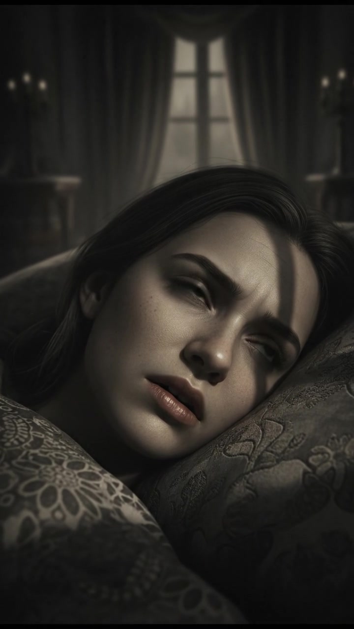 A close-up of You's face, showcasing a mix of confusion and curiosity as she dreams.