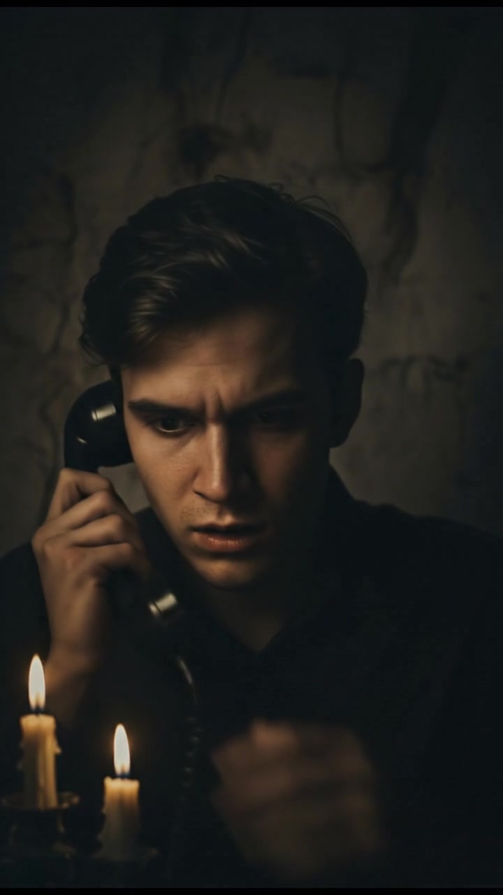 A close-up of You's face, frowning and listening intently as strange sounds come through the phone.