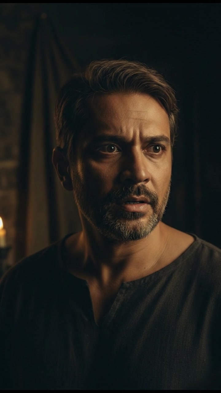 A close-up of You, his expression filled with fear and doubt as he listens.