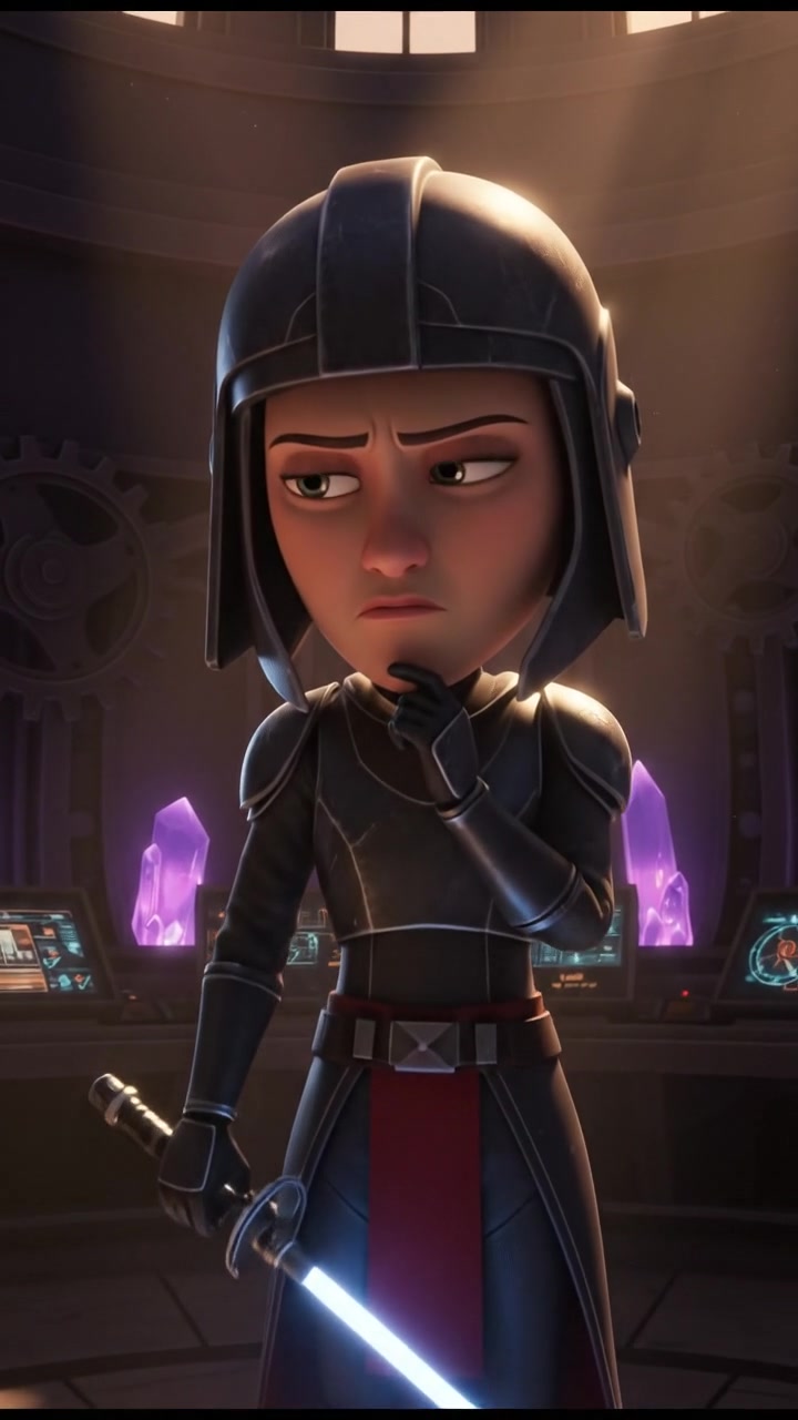 Second Sister standing in a dimly lit room, looking thoughtful with a serious expression.