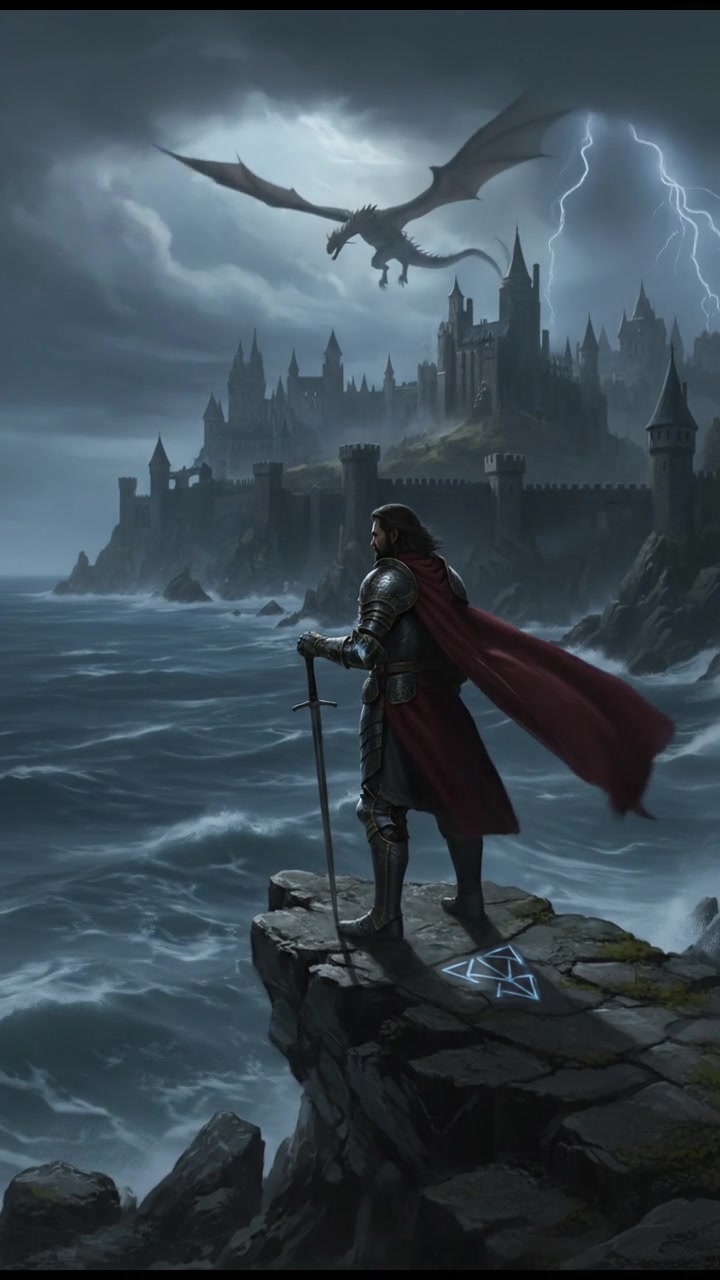 Yunus standing alone on a rocky cliff, overlooking a turbulent sea, with a determined expression.