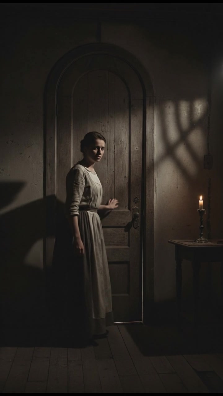 Rio stands by the front door of the house, looking apprehensive.