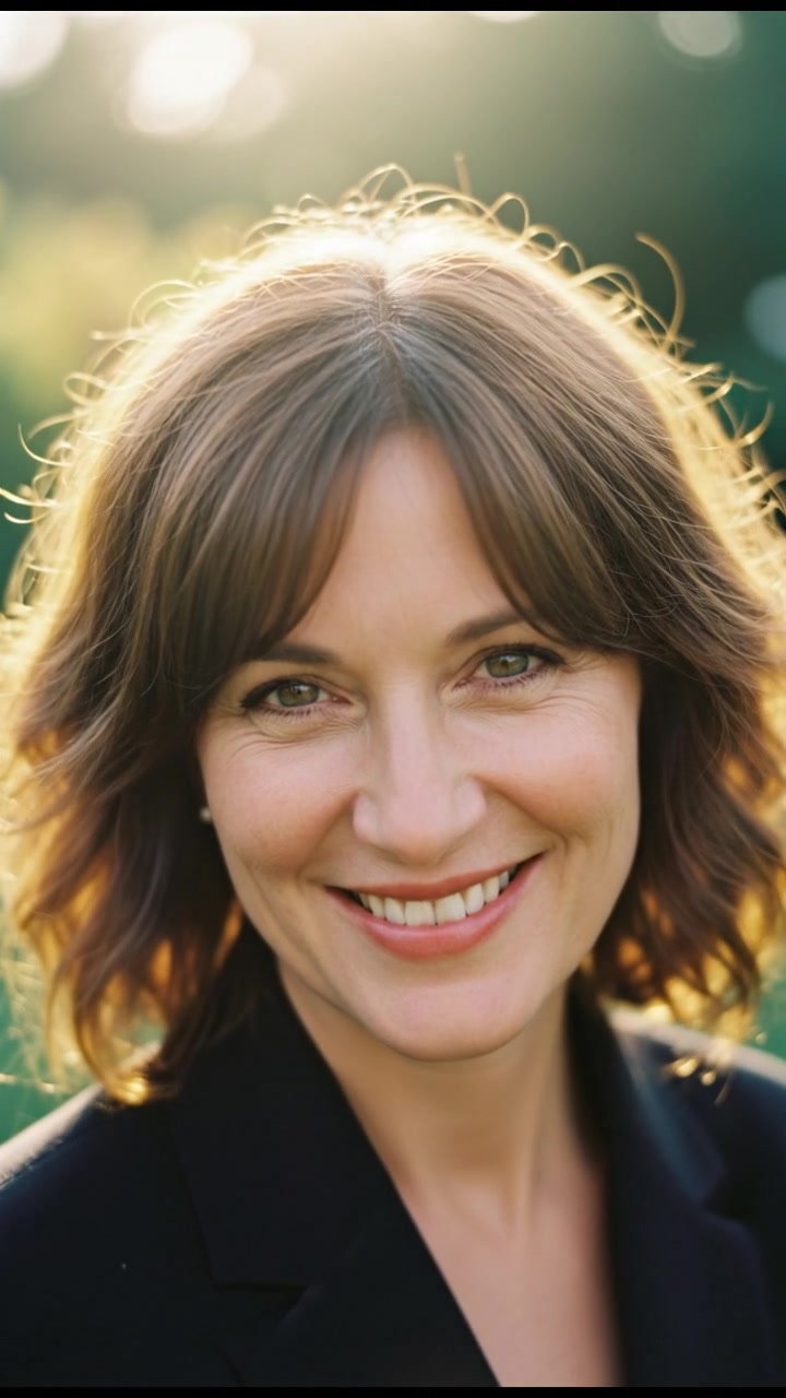 A close-up of Susan's smiling face with a hint of mischief in her eyes.