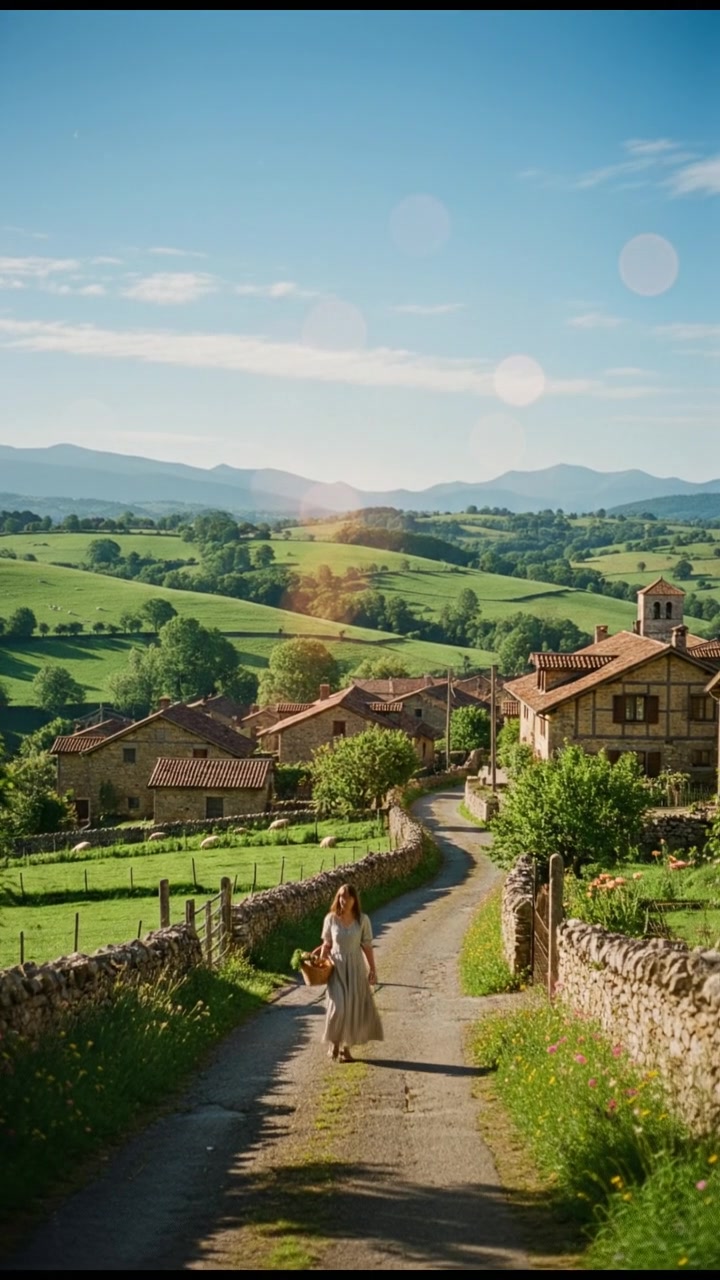 Lelaki menggiring sapi di pegunungan