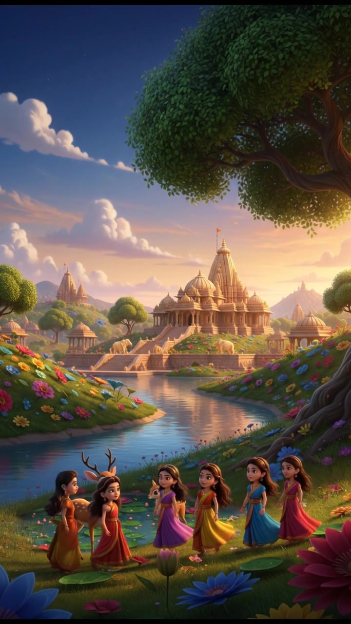 Divine Dance of Radha and Krishna at Sunset