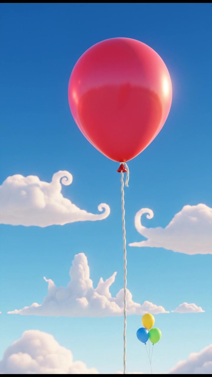 A Tranquil Descent of a Colorful Balloon