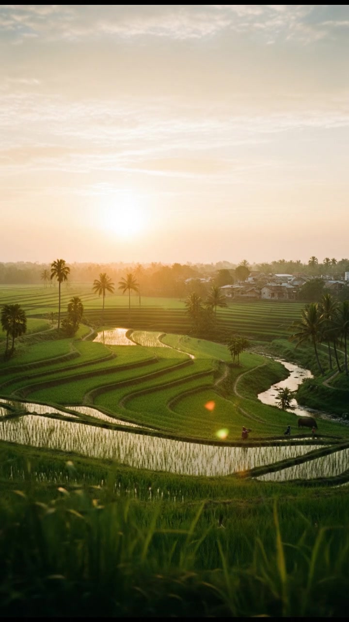 Morning Serenity: A Farmer's Ritual in the Rice Fields