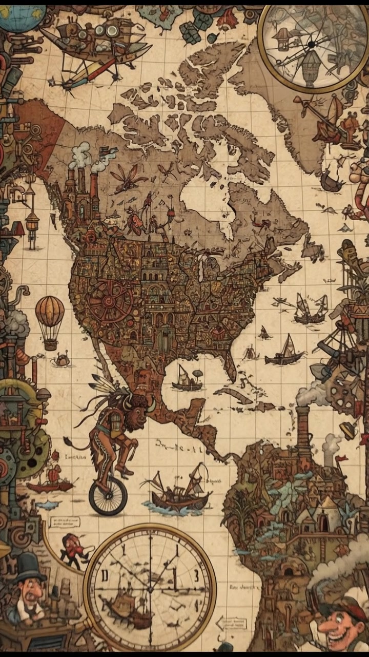 Artistically rendered map showing various Native American tribes across North America.