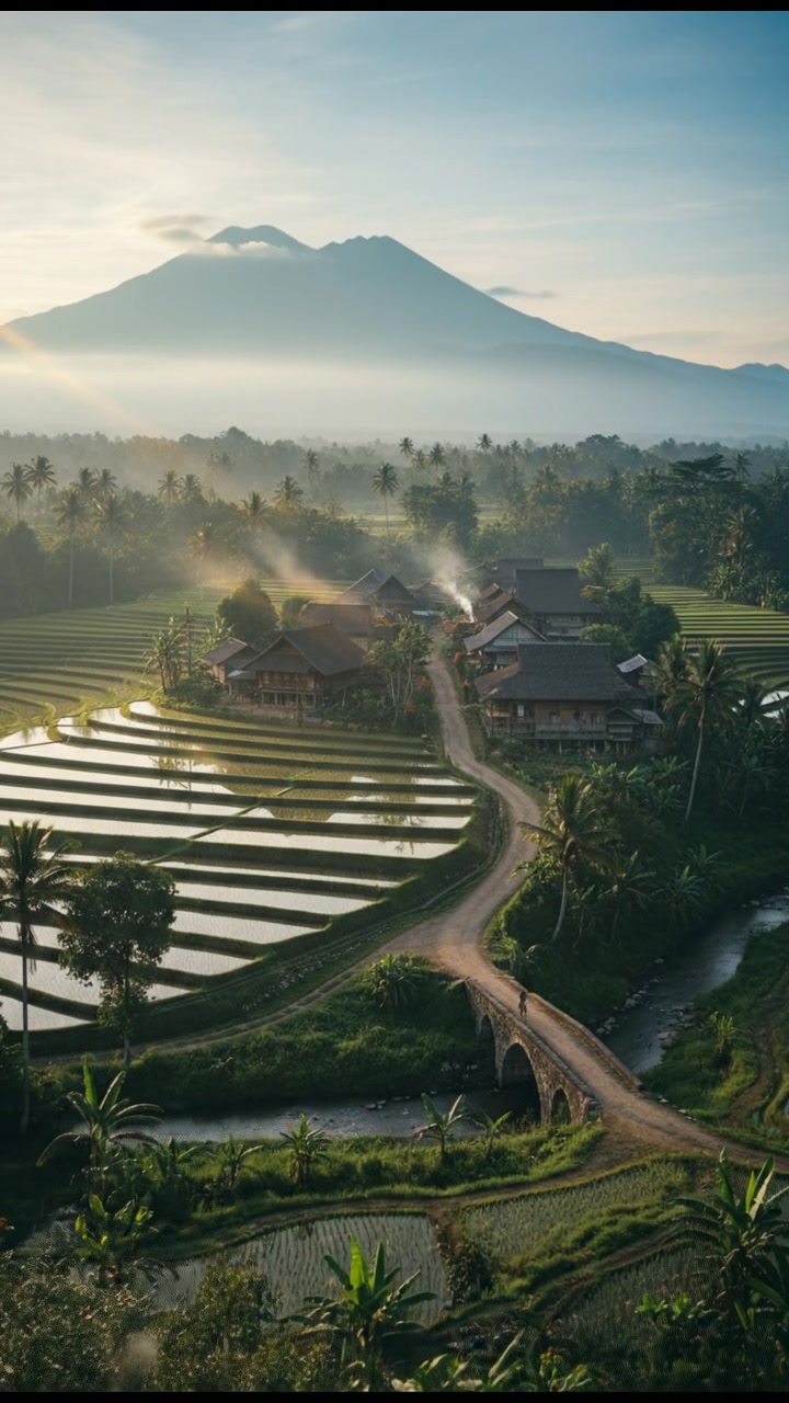Serene Sunrise in an Indonesian Village