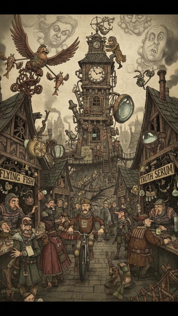 A bustling ancient marketplace with traders and locals interacting.