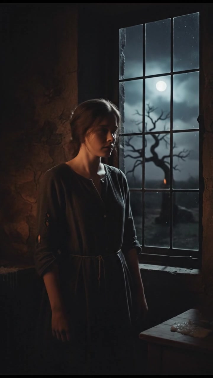 A thoughtful Riko stands by a window, looking out with a concerned expression.