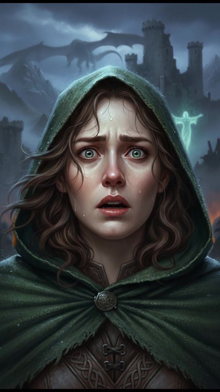 Close-up of Claire's face, showing a mix of terror and fascination as she hears the cries.