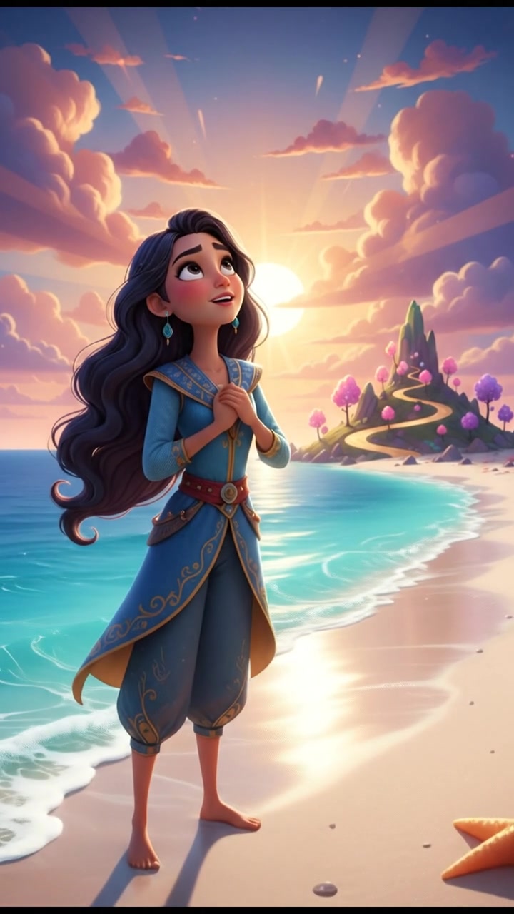 Zahra standing at the shoreline, gazing earnestly at the horizon.