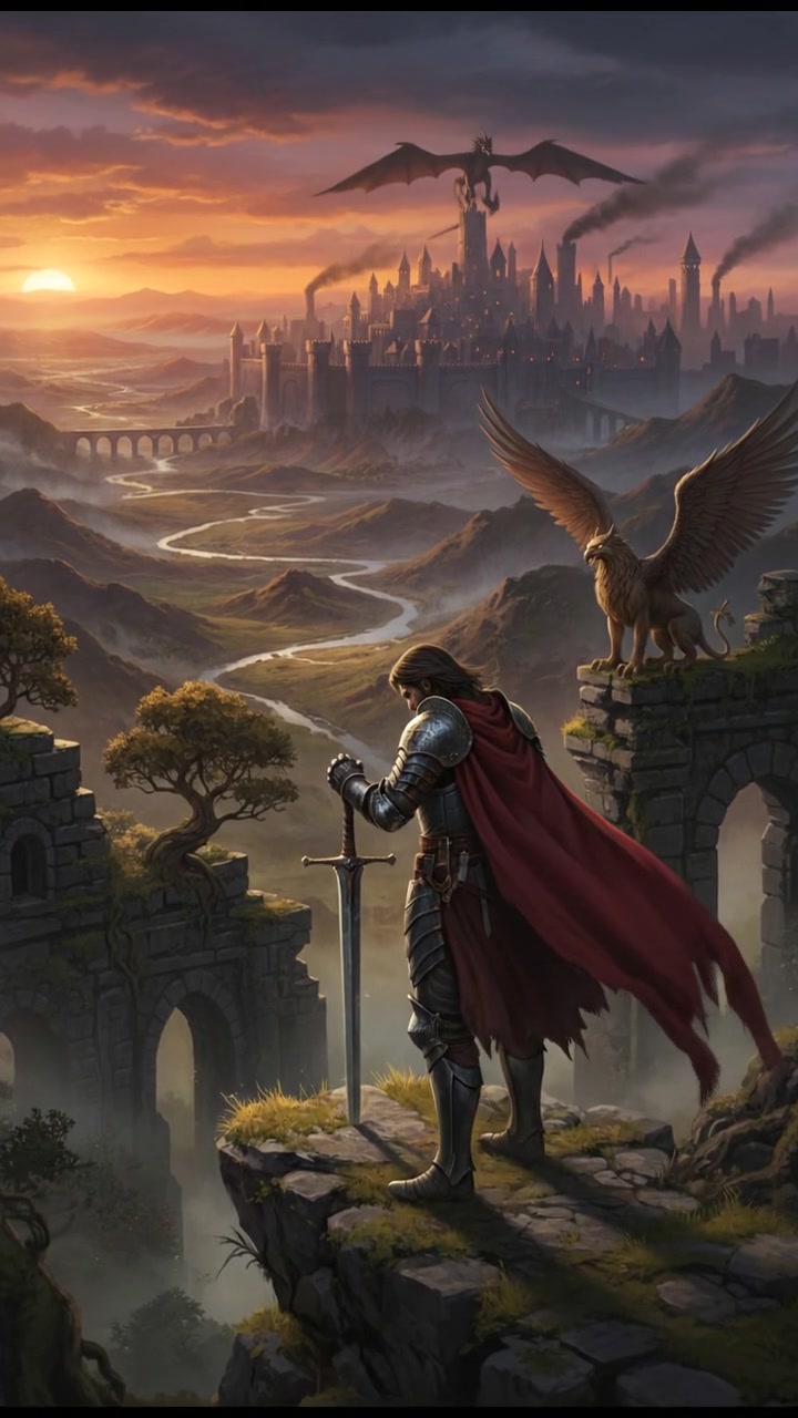 Raju stands alone at sunset, contemplating his actions, with a distant city skyline.