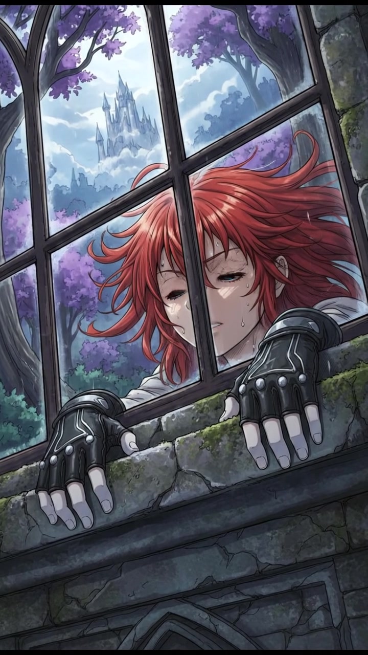 Close-up of Eli's gloved hands gripping the ledge of a window.