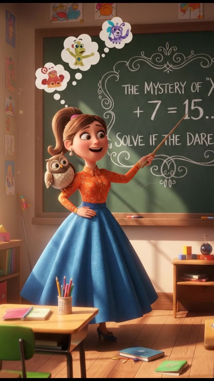 Guru SD standing at a chalkboard in a classroom, pointing at a difficult question written in chalk.