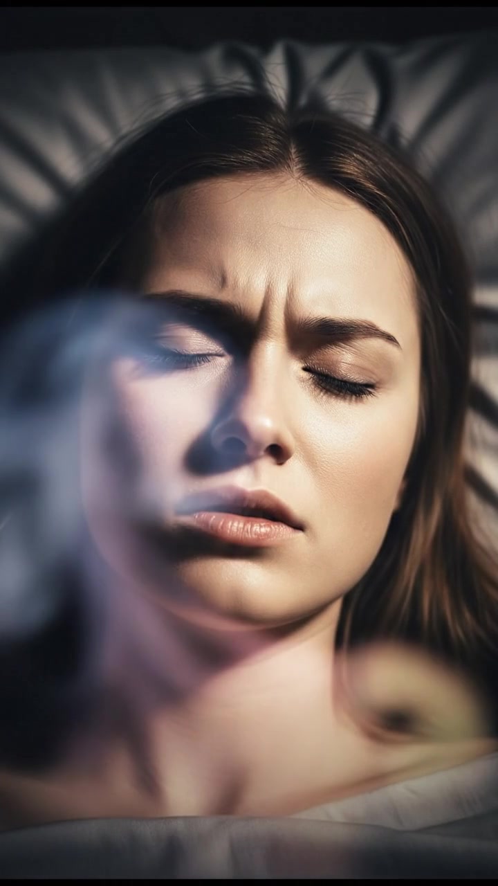 A close-up of You's face, showcasing a mix of confusion and curiosity as she dreams.