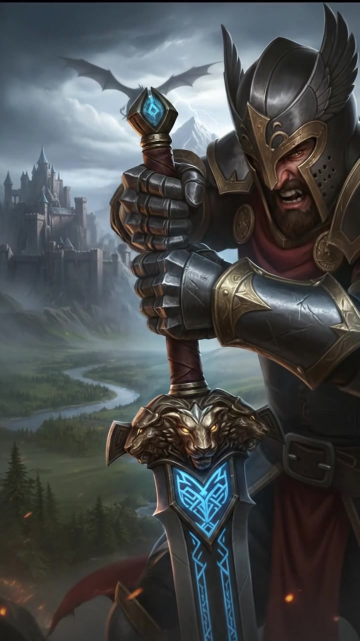 A close-up of Tigreal’s hand gripping a sword tightly, with determination in his expression.